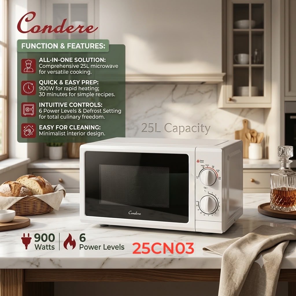 Condere 25L Manual Microwave Oven (Model: 25CN03).