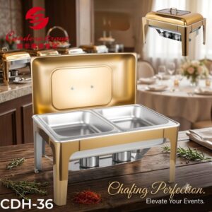 Condere CDH-36 Gold Roll-Top Chafing Dish.