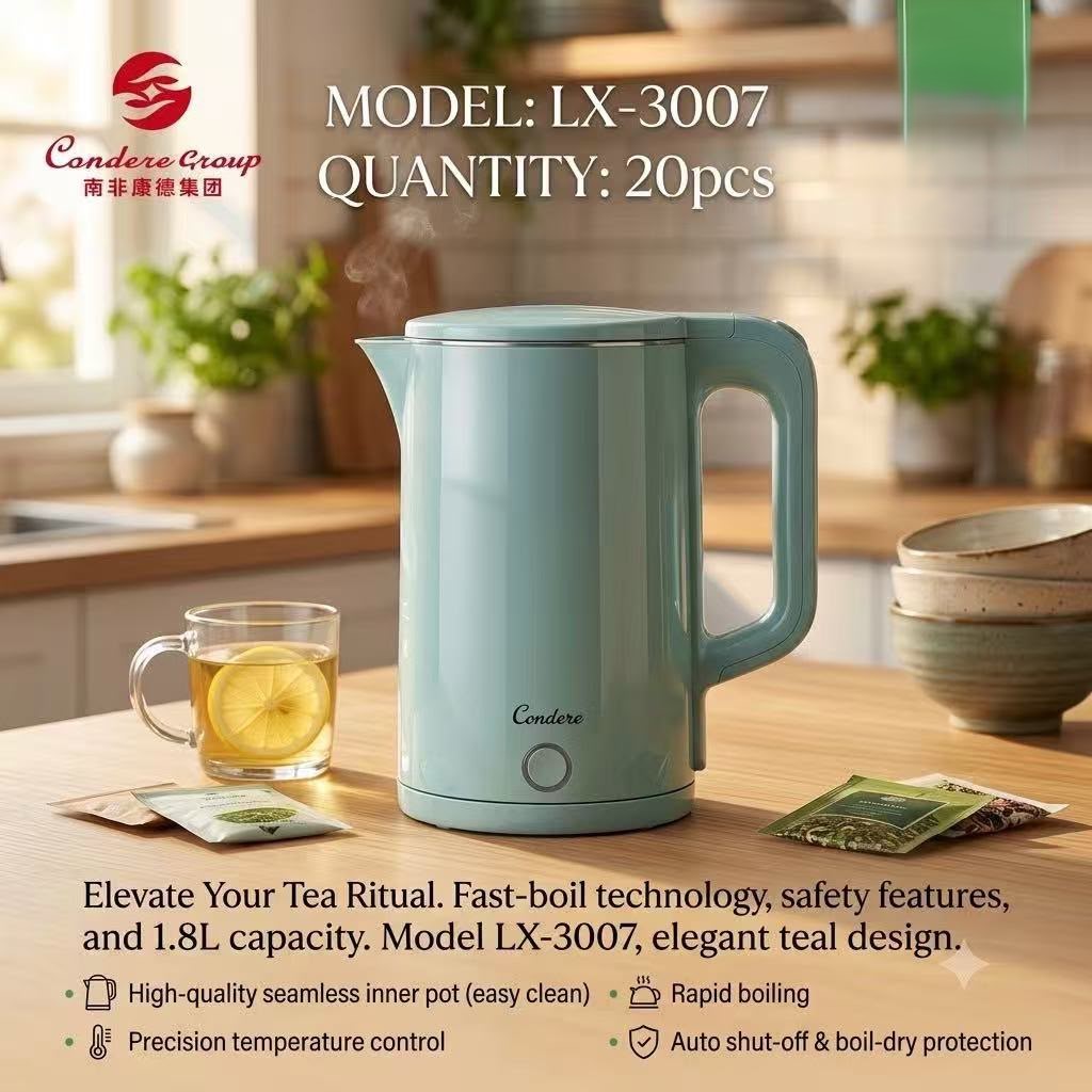 Condere LX-3007 1.8L Cordless Electric Kettle – Elegant Teal