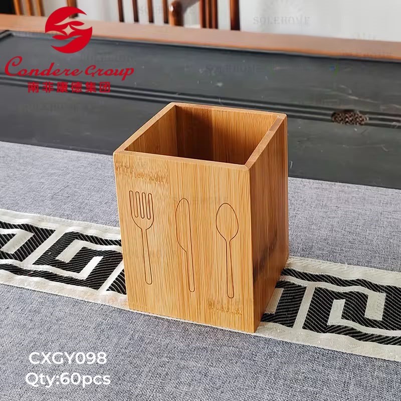 Premium Bamboo Cutlery Holder with Engraved Designs